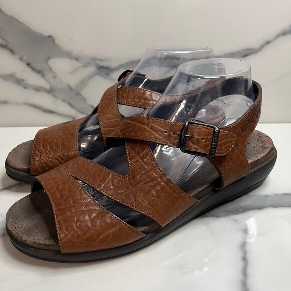 Mephisto Womens Brown Leather Low Wedge Heel Comfort Sandals Sz 40 Sz 10 Strappy - Picture 4 of 8
